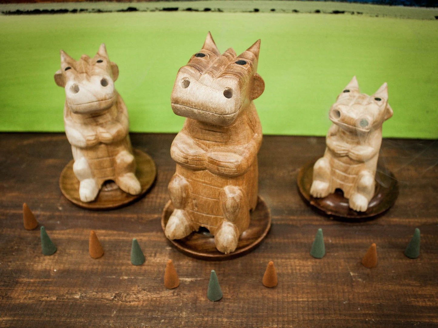 Wooden Carved Incense Burner - Small Dragon