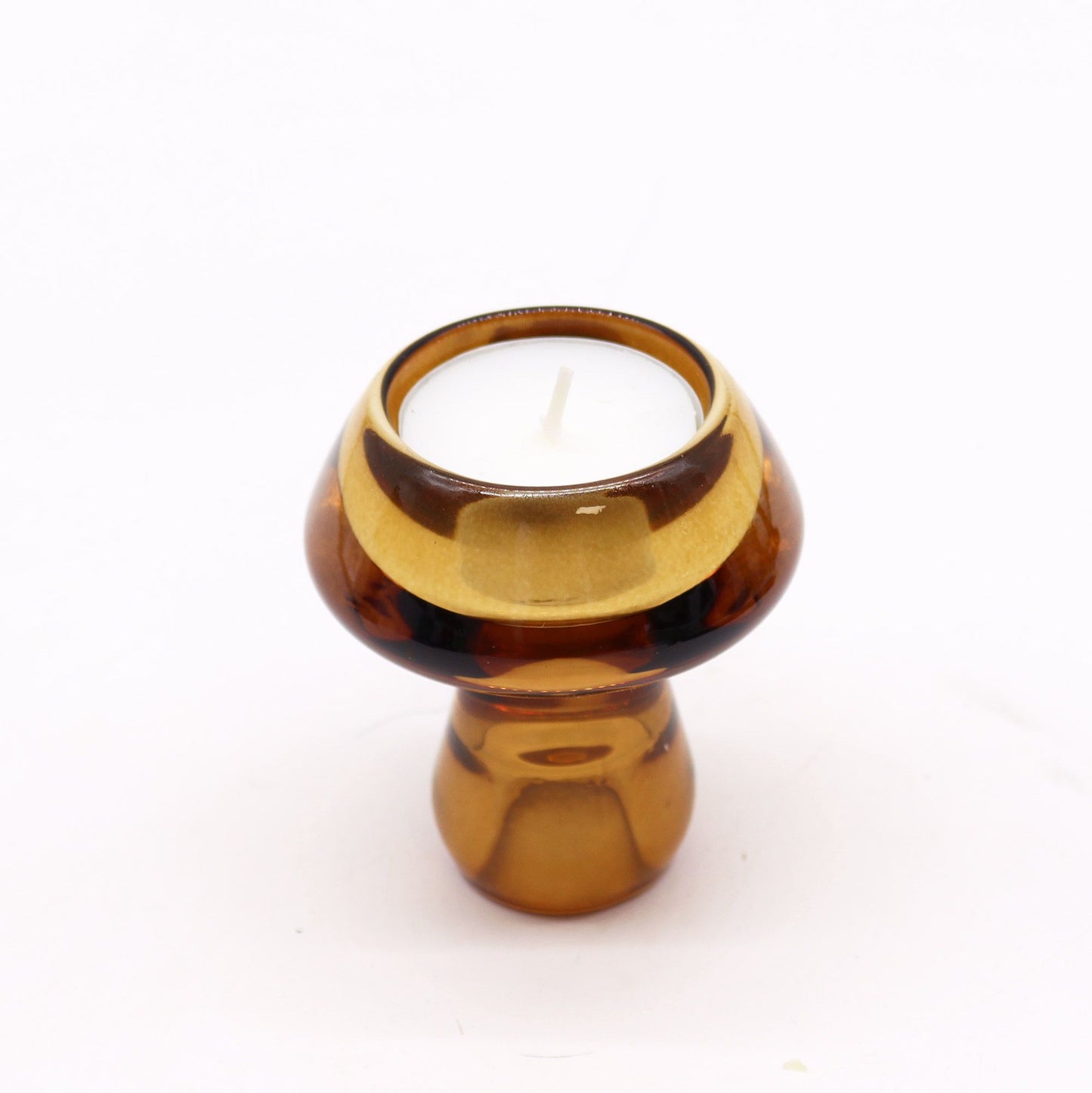 Set of 2 Mushroom Flip Dinner Candle / Tealight Holder - Antique Amber