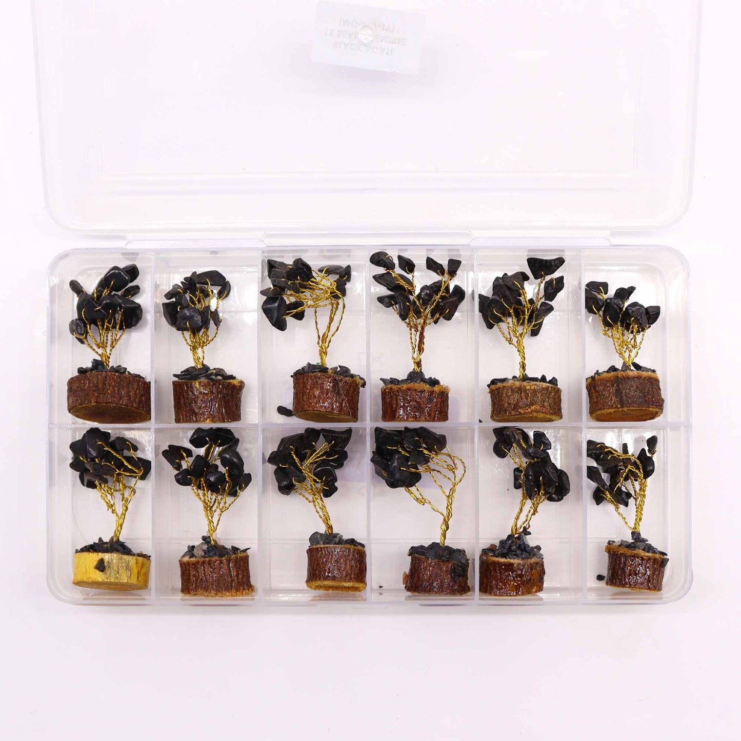 Mini Gemstone Trees On Wood Base - Black Agate (15 stones)