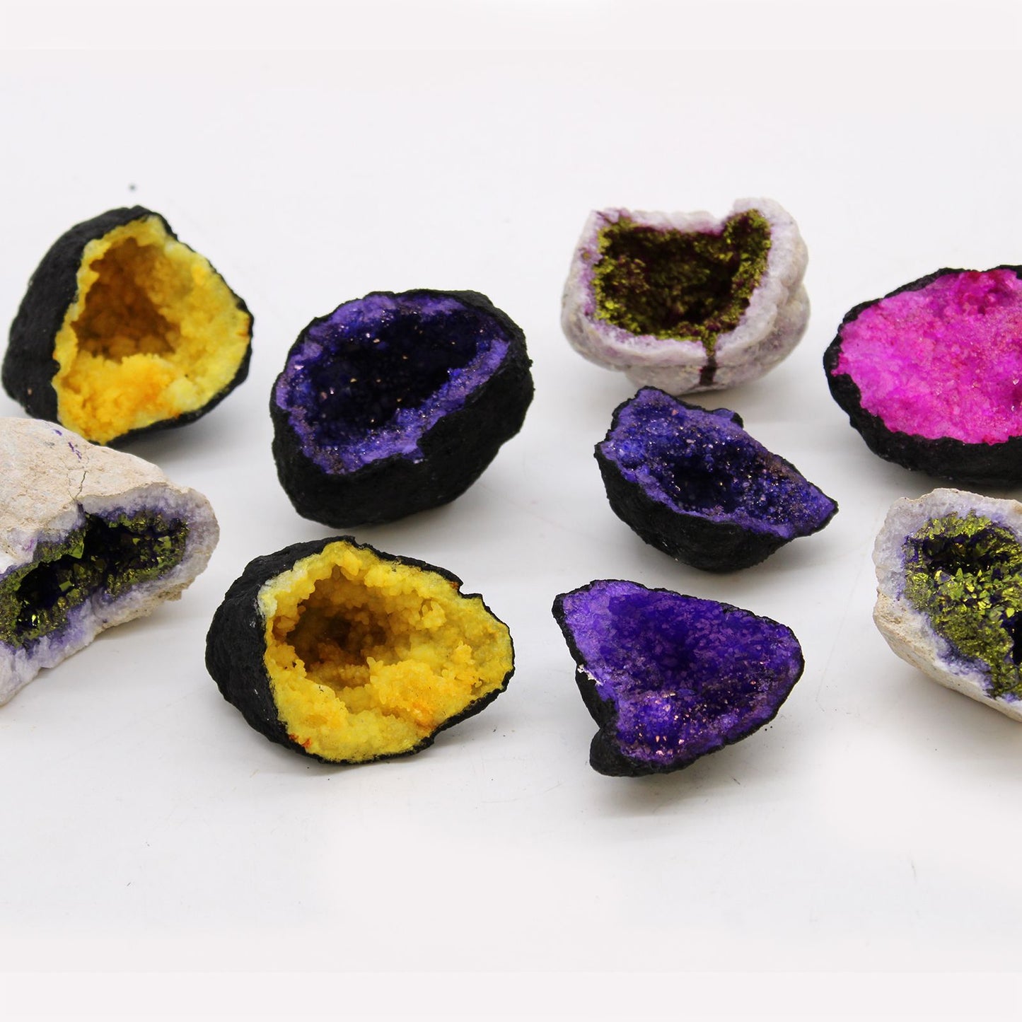 Coloured Calsite Geodes - Black Rock - Blue
