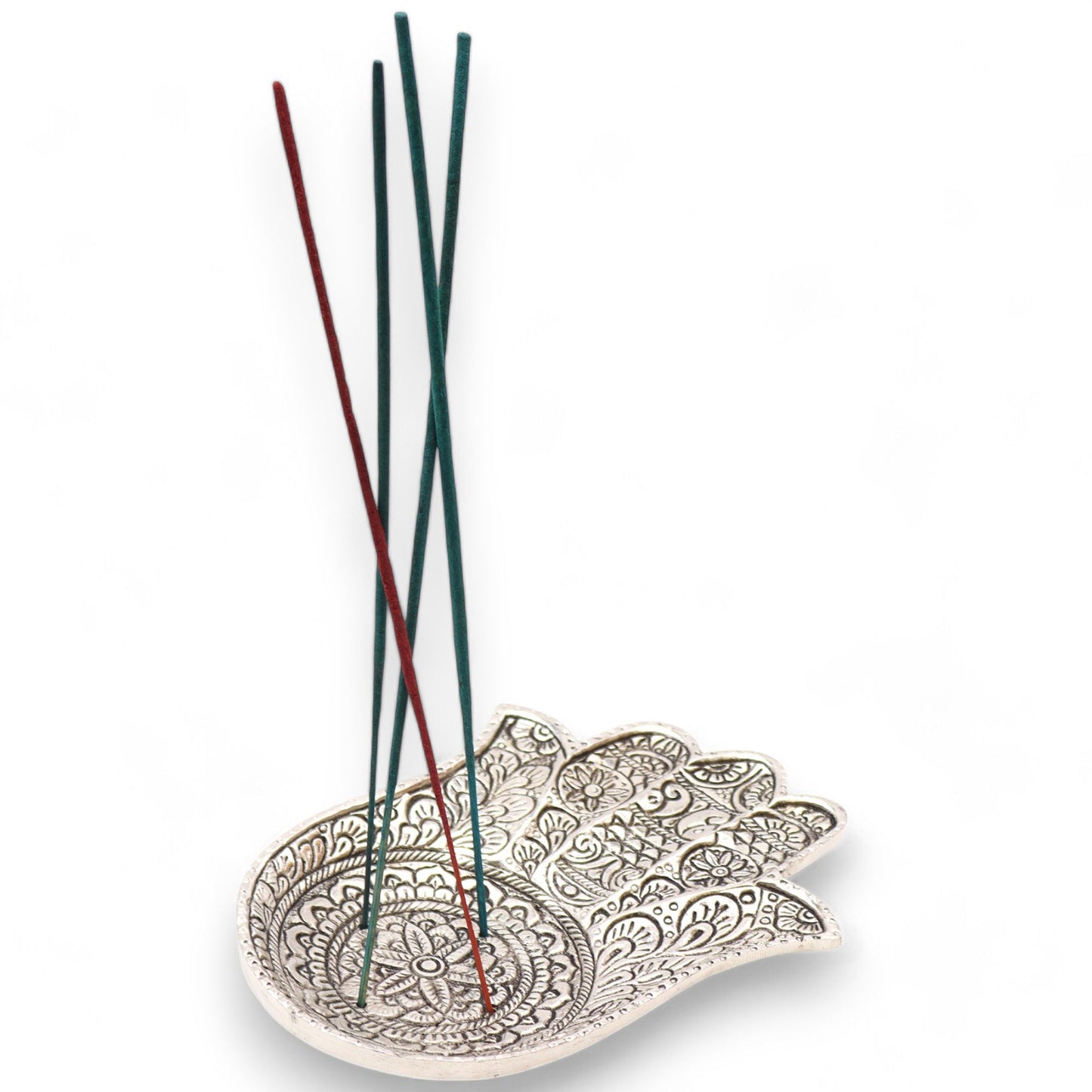 Polished Aluminium Lrg Hamsa Incense Holder 18x13cm