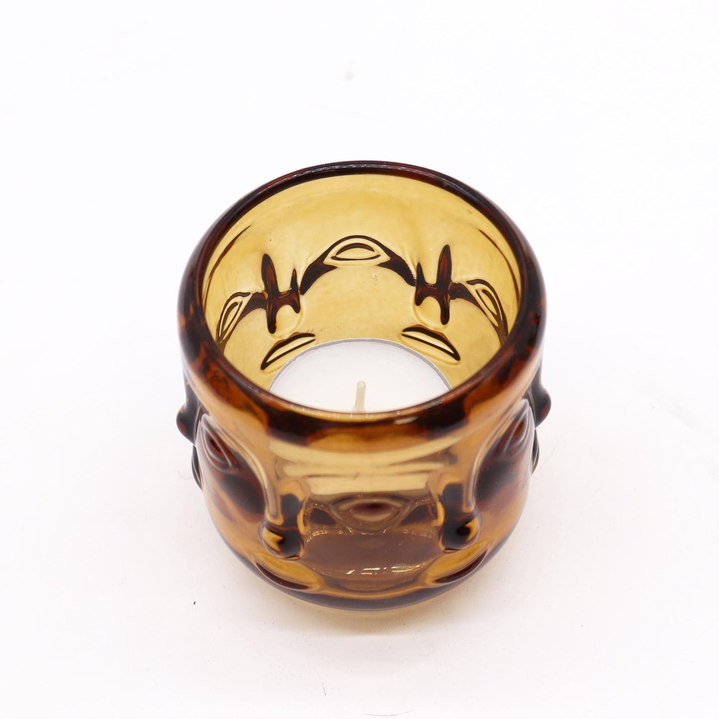 Set of 2 Buddha Faces Candle Jar - Antique Amber