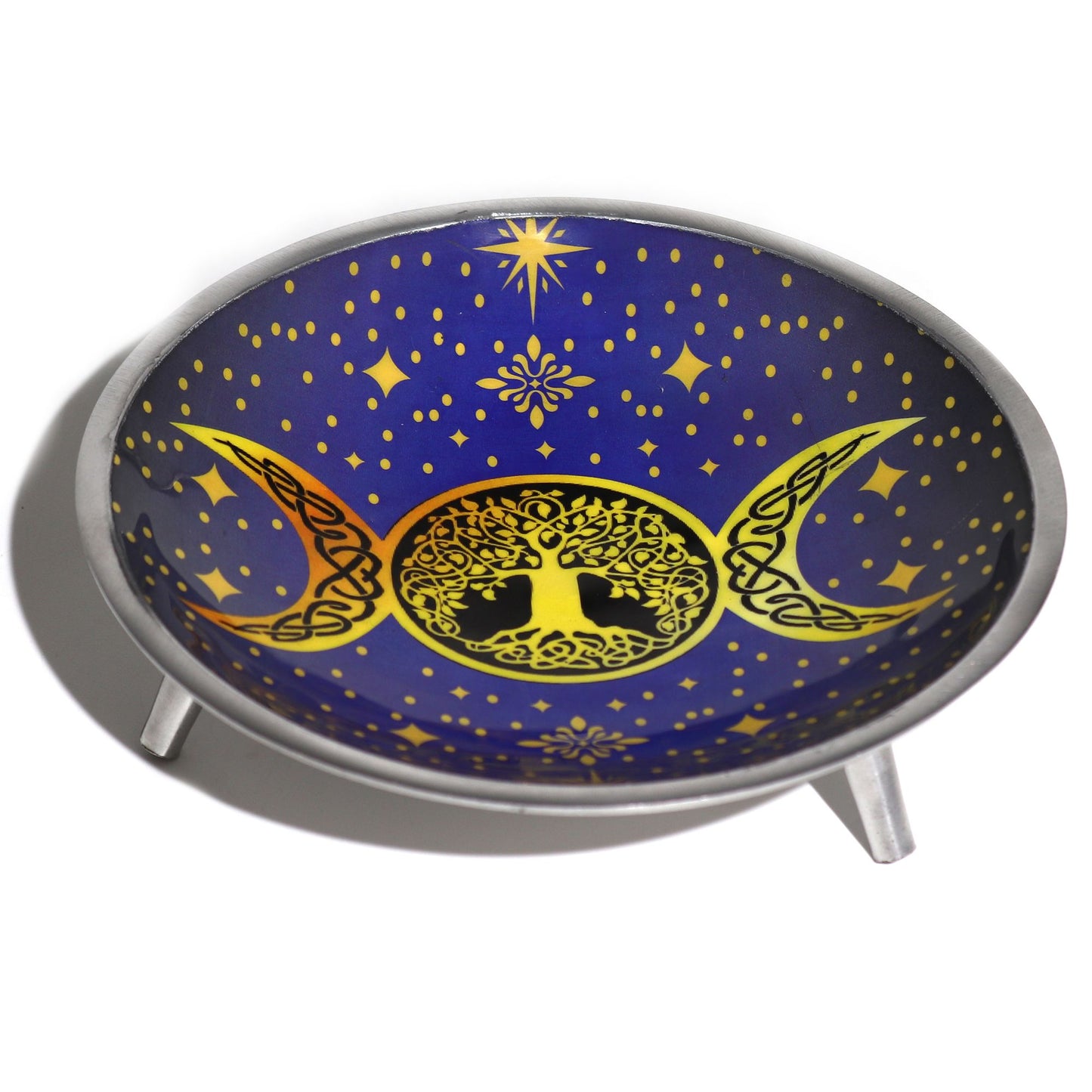 Triple Leg Enameled Offering Plate - Purple Triple Moon