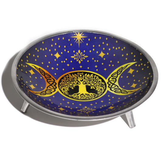 Triple Leg Enameled Offering Plate - Purple Triple Moon