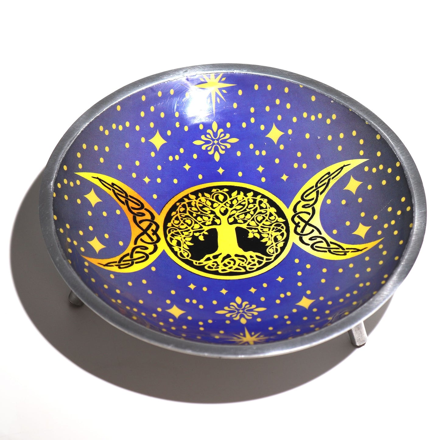 Triple Leg Enameled Offering Plate - Purple Triple Moon