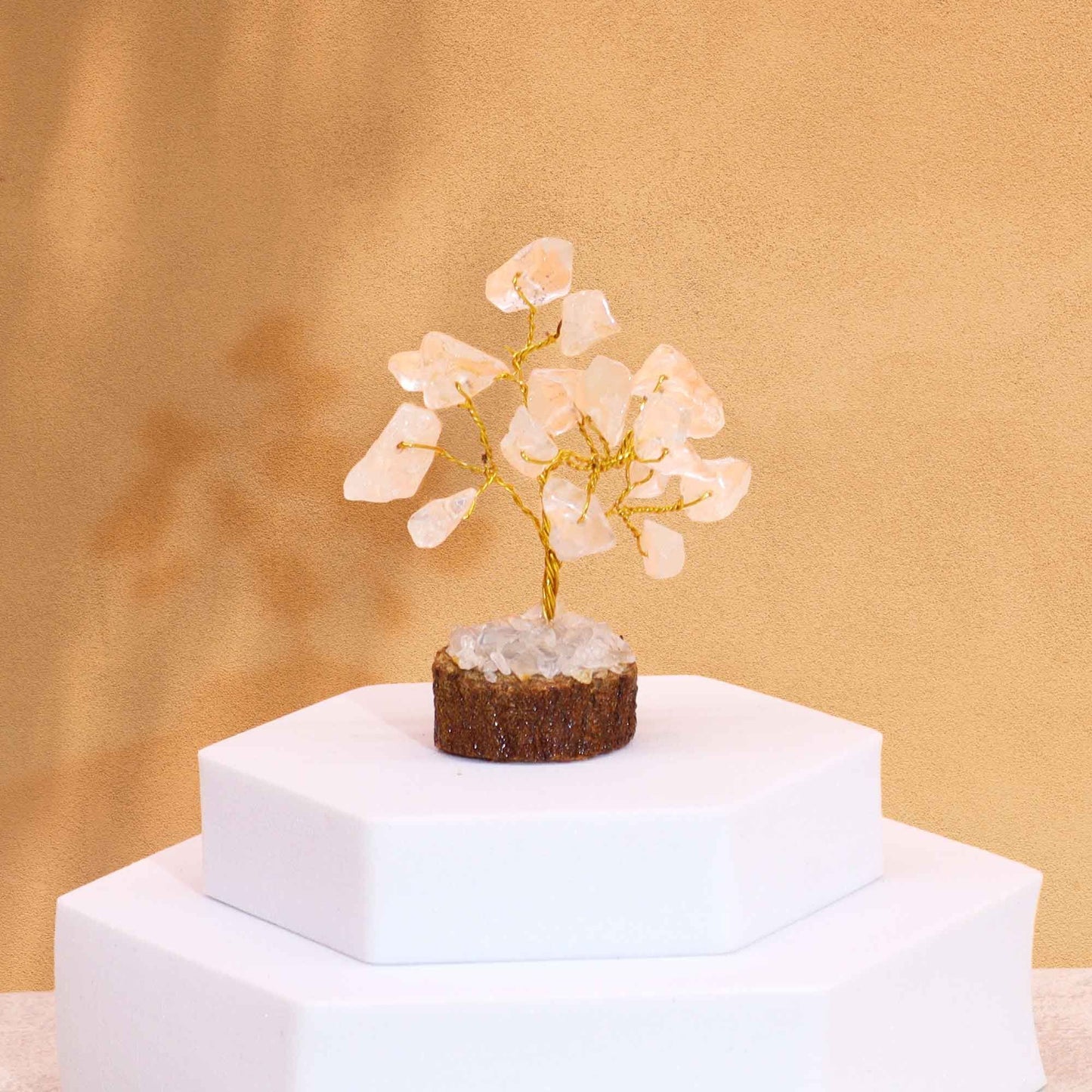 Mini Gemstone Trees On Wood Base - Rock Quartz (15 stones)