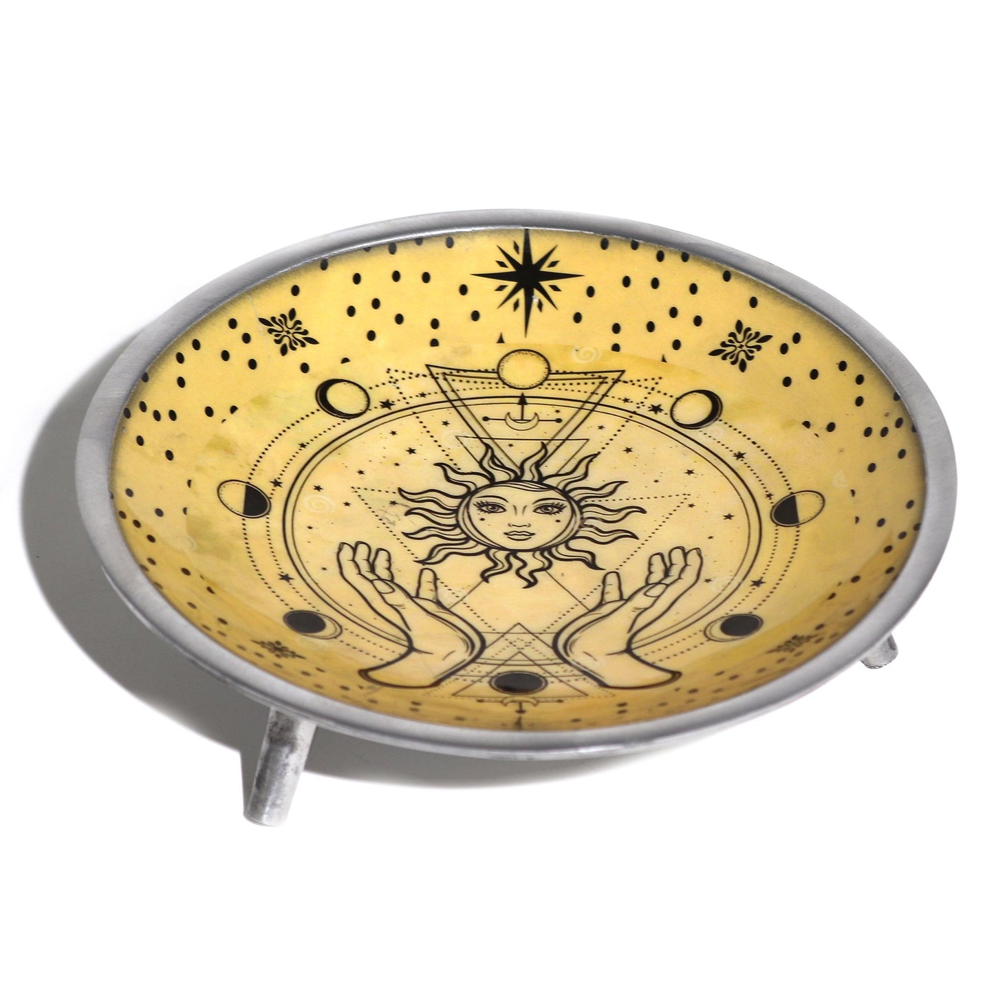Triple Leg Enameled Offering Plate - Hands & Sun